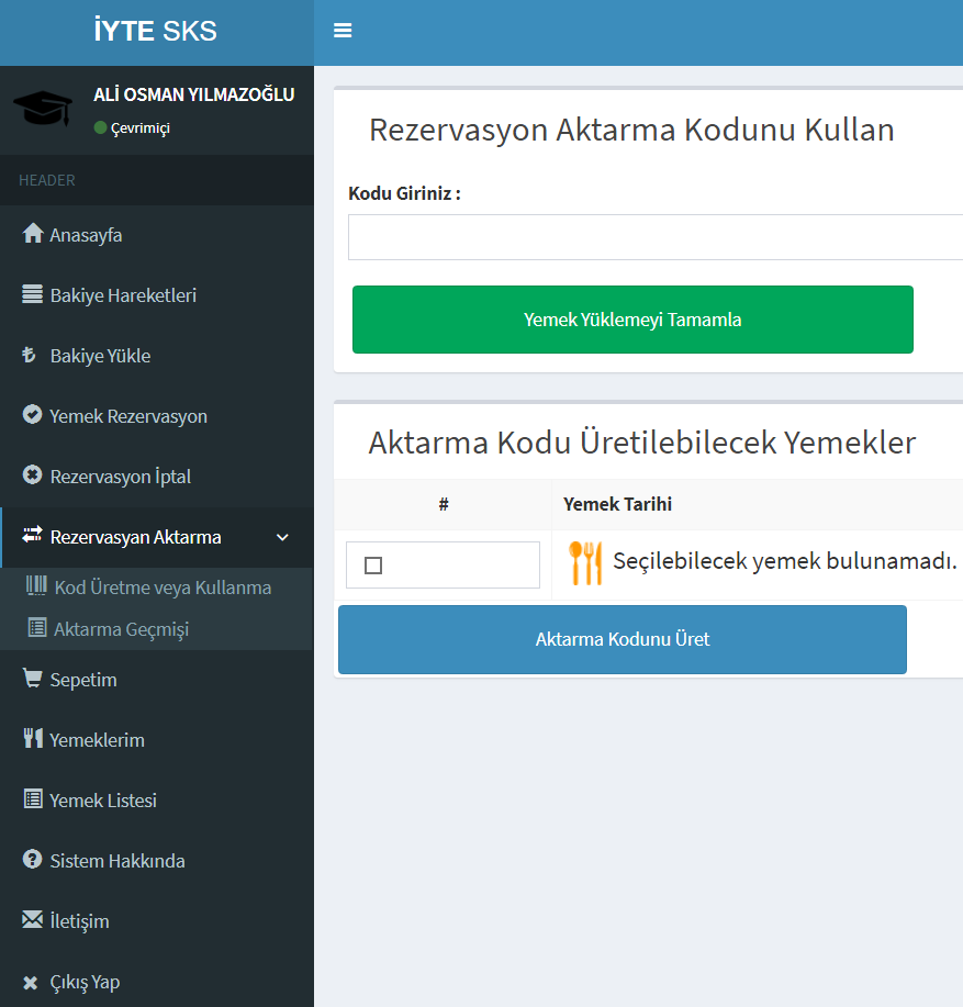 Rezervasyonlu yemekhane sisteminde yenilikler